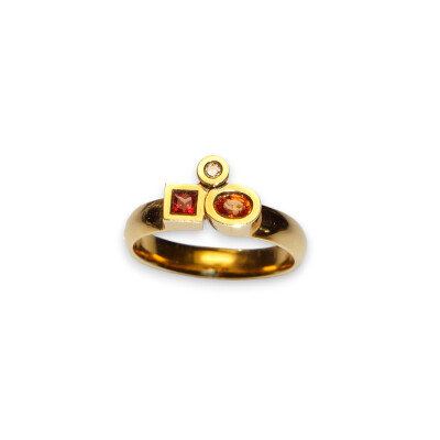 Bague Tournaire Marélie, Or Jaune, Saphir Orange, Saphir Rouge et Diamants