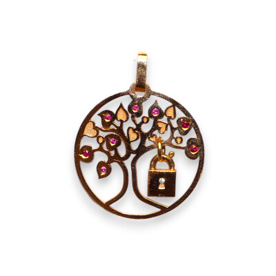 Pendentif Tournaire Lock And Love Automne, Or Rose et Rubis