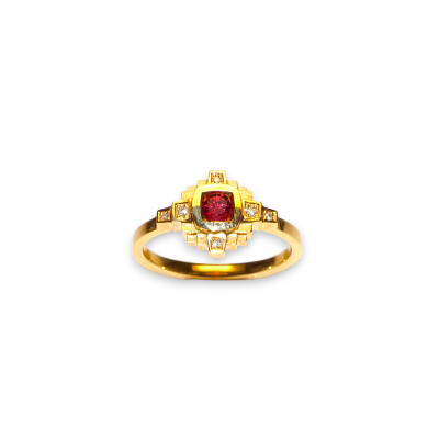 Bague Esther Saphir Rouge et Diamants, Or Jaune