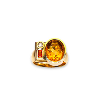 Bague Villeroy, Or Jaune Citrine, Saphir Rouge et Diamants