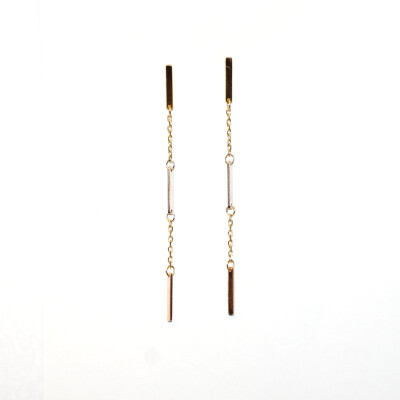 Boucles D'oreilles Pendante Tricolores, Or Blanc, Or Rose, Or Jaune