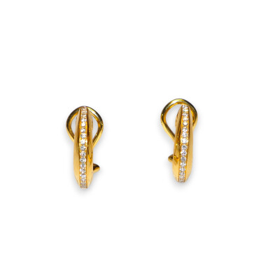 Boucles D'oreilles Système Raquette, Or Jaune Diamants