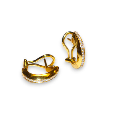 Boucles D'oreilles Système Raquette, Or Jaune Diamants