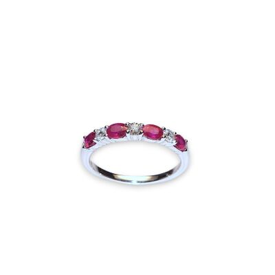 Bague Rubis, Or Blanc Diamants