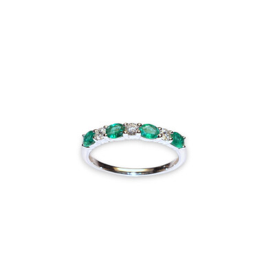 Bague Emeraude, Or Blanc Diamants