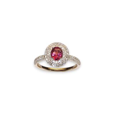 Bague Tourmaline Rose, Diamants Or Blanc