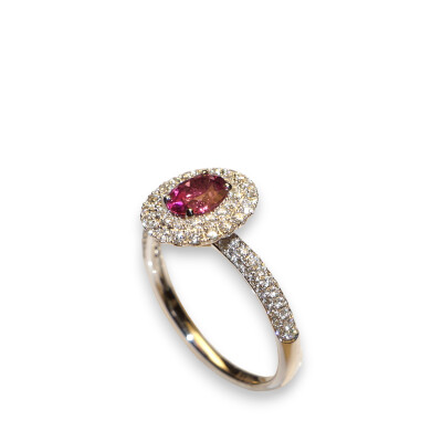 Bague Tourmaline Rose, Diamants Or Blanc