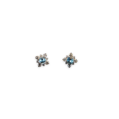 Boucles D'oreilles Puces Topaze Diamants, Or blanc