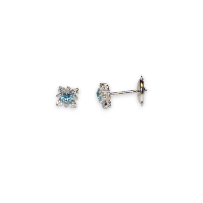 Boucles D'oreilles Puces Topaze Diamants, Or blanc