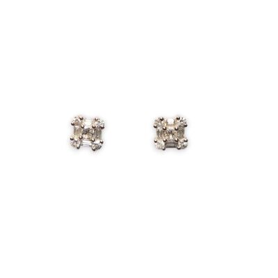 Boucles D'oreilles, Or Gris Diamants