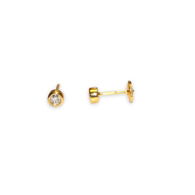 Boucles D'oreilles Serti Clos Diamants 0.20cts , Or Jaune