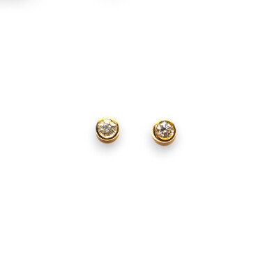 Boucles D'oreilles Serti Clos Diamants 0.20cts , Or Jaune