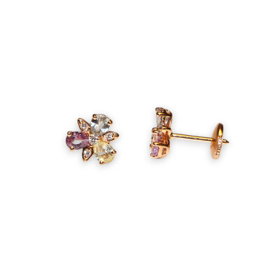 Boucles D'oreilles Saphirs de couleur, Or Rose diamants