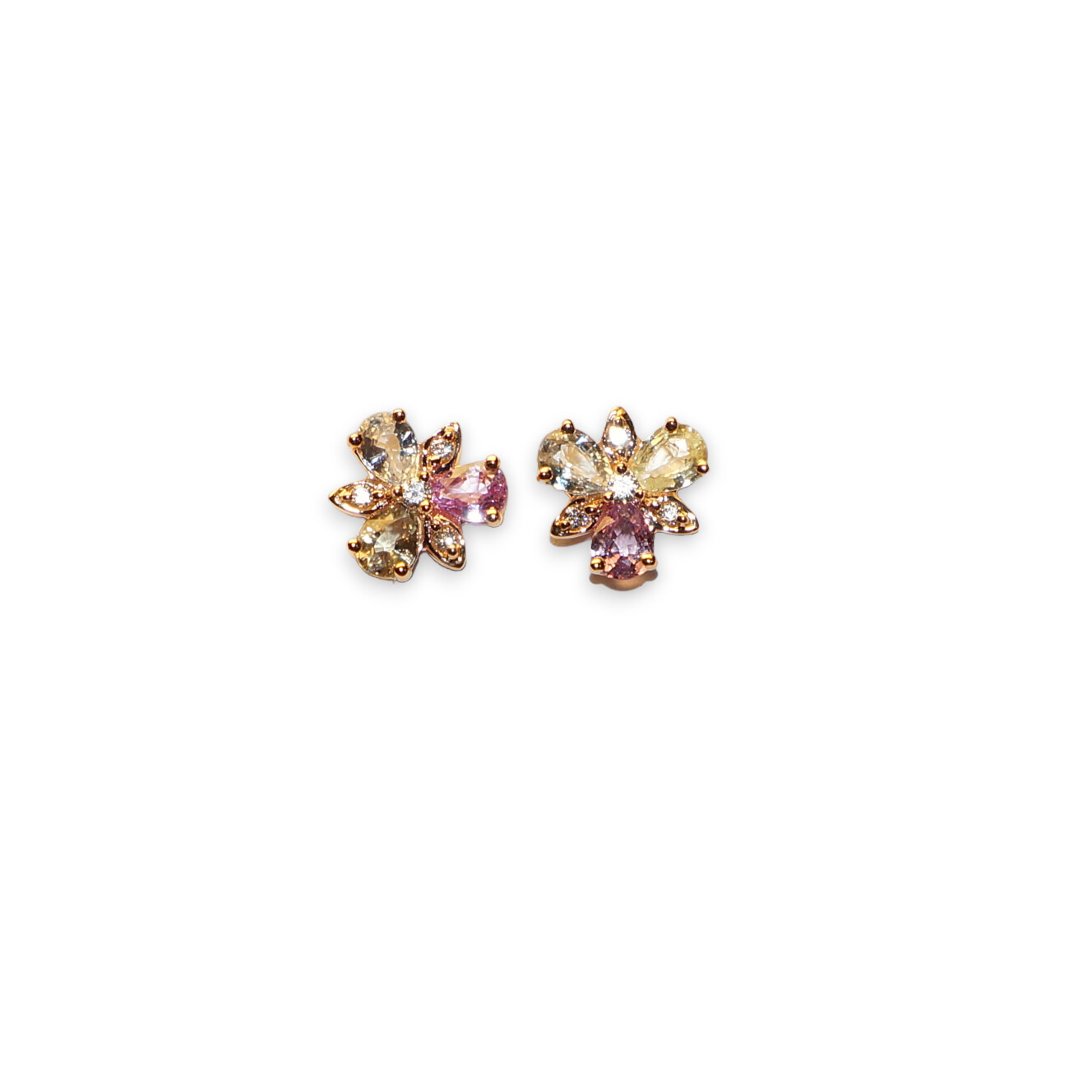 Boucles D'oreilles Saphirs de couleur, Or Rose diamants