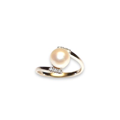 Bague Perle d’eau douce, Or Blanc Diamants