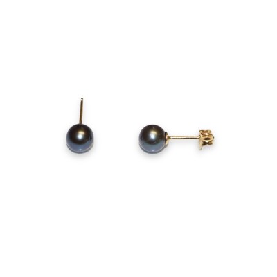 Boucles d'oreilles Perle de chine noir, Or jaune