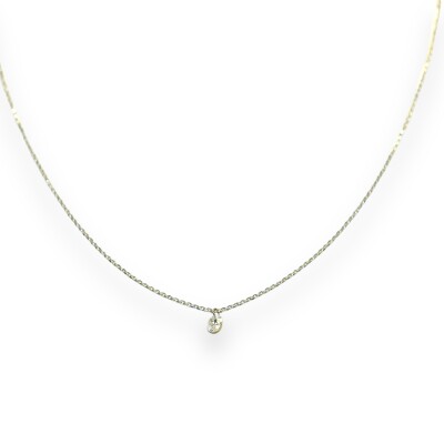 Collier Solitaire Les Frangines Diamant Percé, Or Blanc