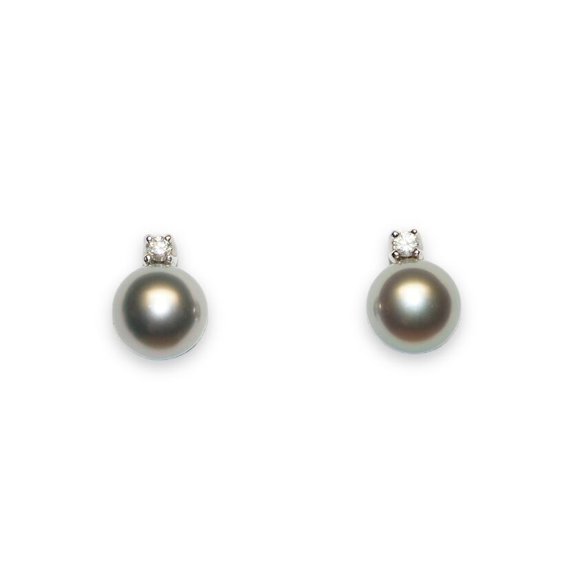 Boucles D’oreilles Perle de Tahiti et diamants, Or Blanc