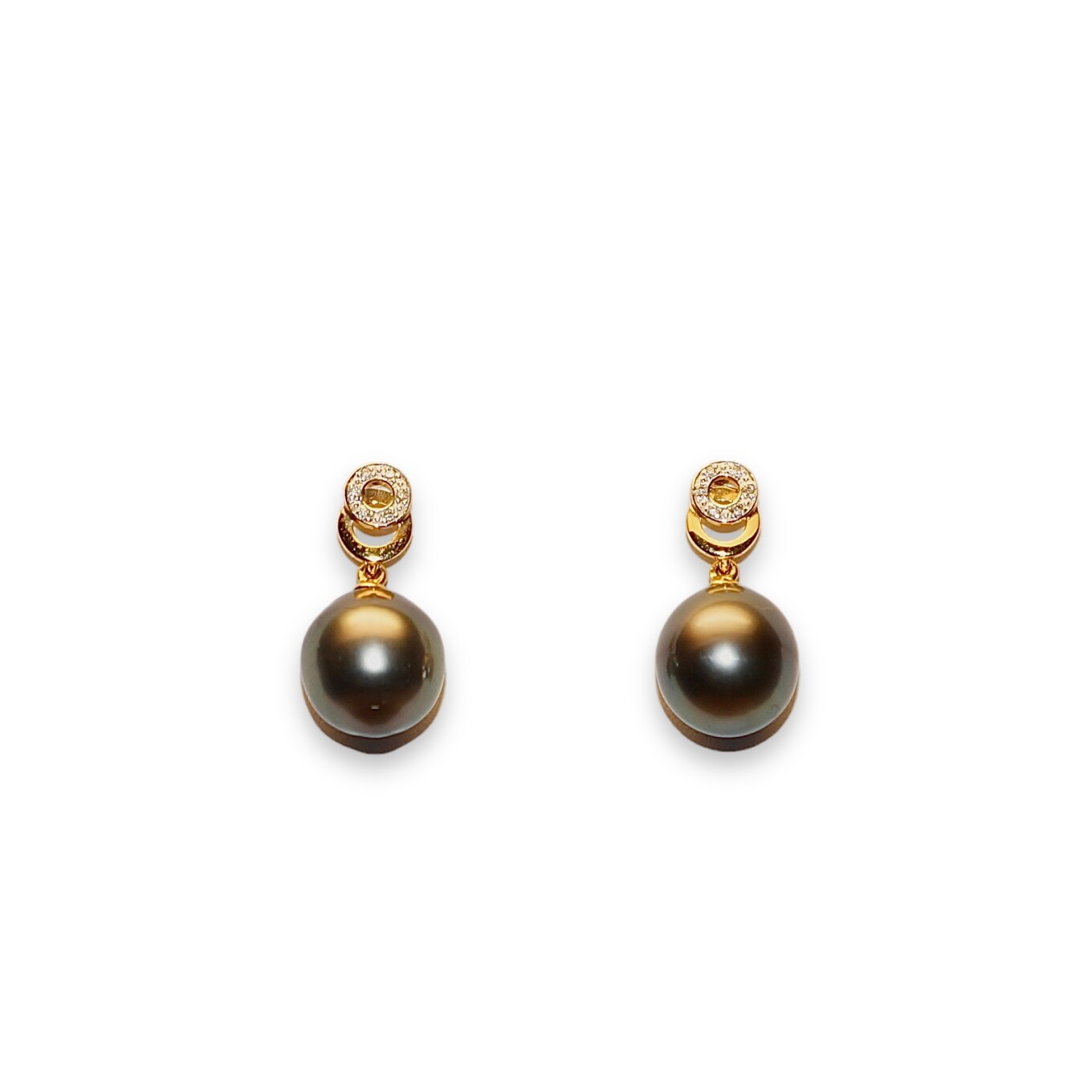 Boucles D’oreilles Perles de Tahiti et Diamants, Or Jaune