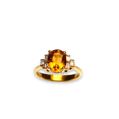 Bague Citrine et Diamants, Or Jaune