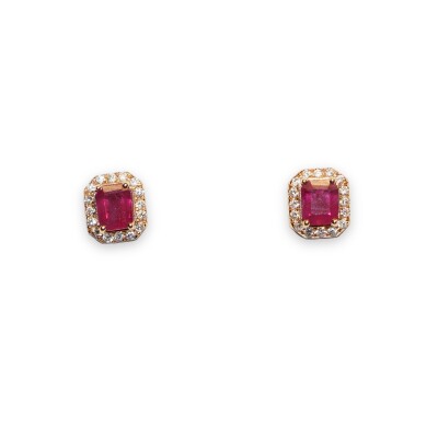 Boucles D’oreilles Rubis et Diamants, Or Rose