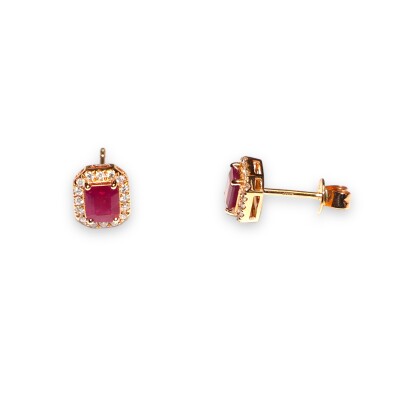 Boucles D’oreilles Rubis et Diamants, Or Rose