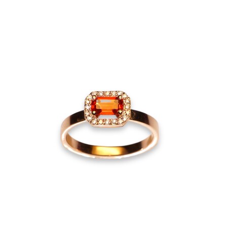 Bague Saphir Orange et Diamants, Or Rose