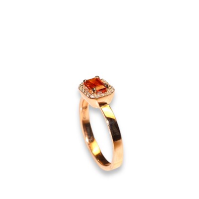 Bague Saphir Orange et Diamants, Or Rose