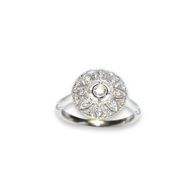 Bague Motif Soleil, Or Blanc Diamants