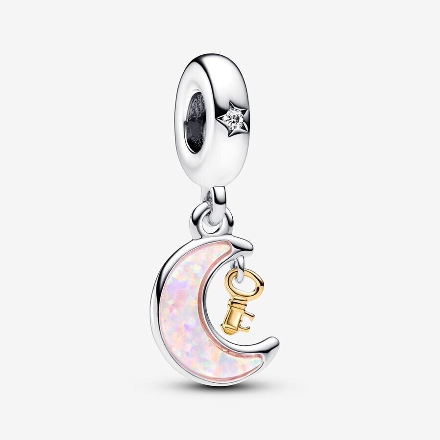 Charm Pendant Clé et Lune Bimatière