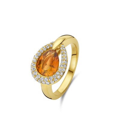 Bague Motif Citrine Orange et Diamants, Or Jaune