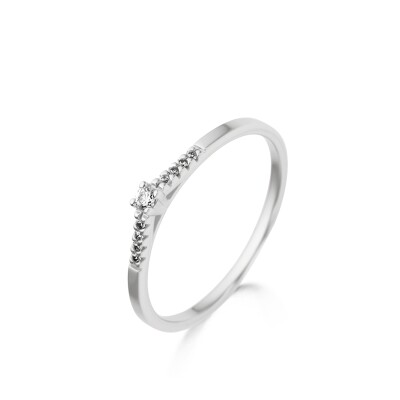 Bague Solitaire Accompagné, Or Blanc Diamants