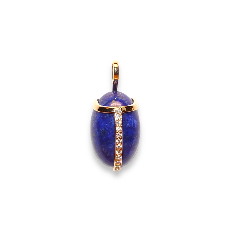 Pendentif Scarabée Lapis Lazuli et Diamants, Or Rose