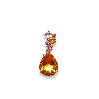 Pendentif Collection Emotion, Citrine, Tourmaline, Saphir Rose et Jaune et Rose de France, Or Rose