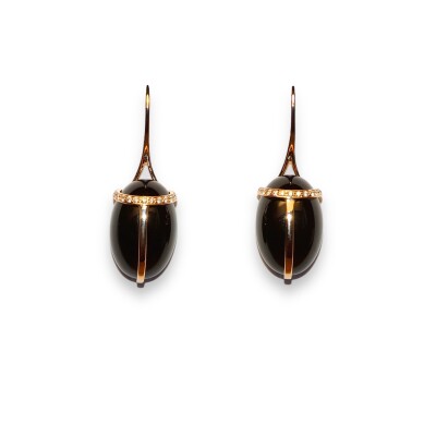 Boucles D’oreilles " KHEPRI" Onyx et Diamants, Or Rose