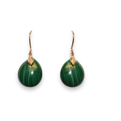 Boucles d’oreilles Talisman Malachite et Diamants, Or Rose