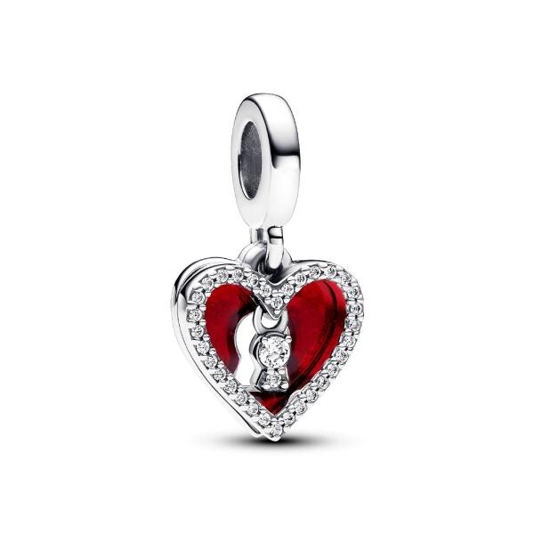 Charm Pendant Double Cœur Rouge et Serrure