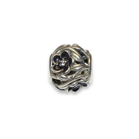 Charm Pandora, Motif Fleurs Oxyde de Zirconium et Émail noir