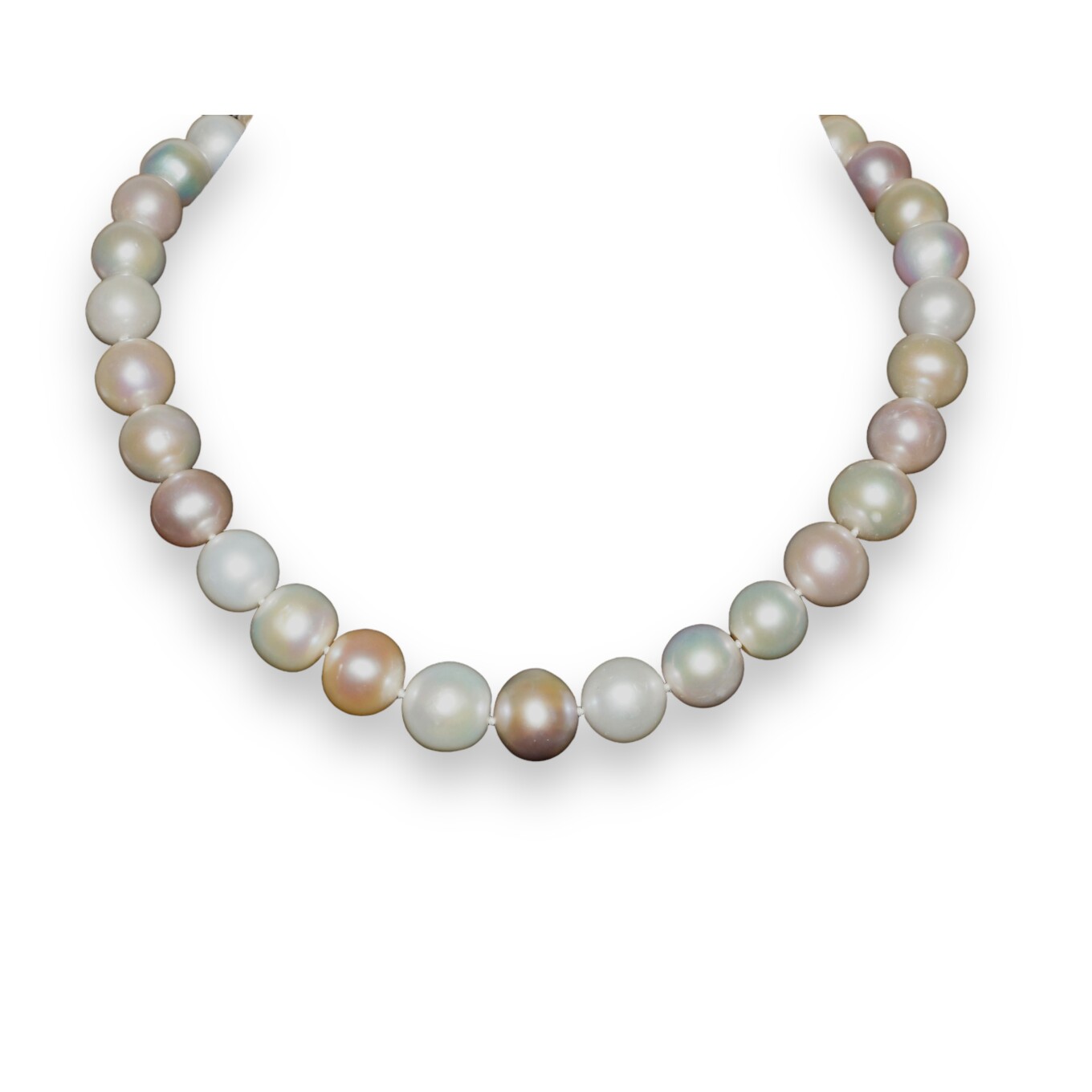 Collier Perles d’Eau douces 12/15mm Fermoir en Or Jaune et Diamants
