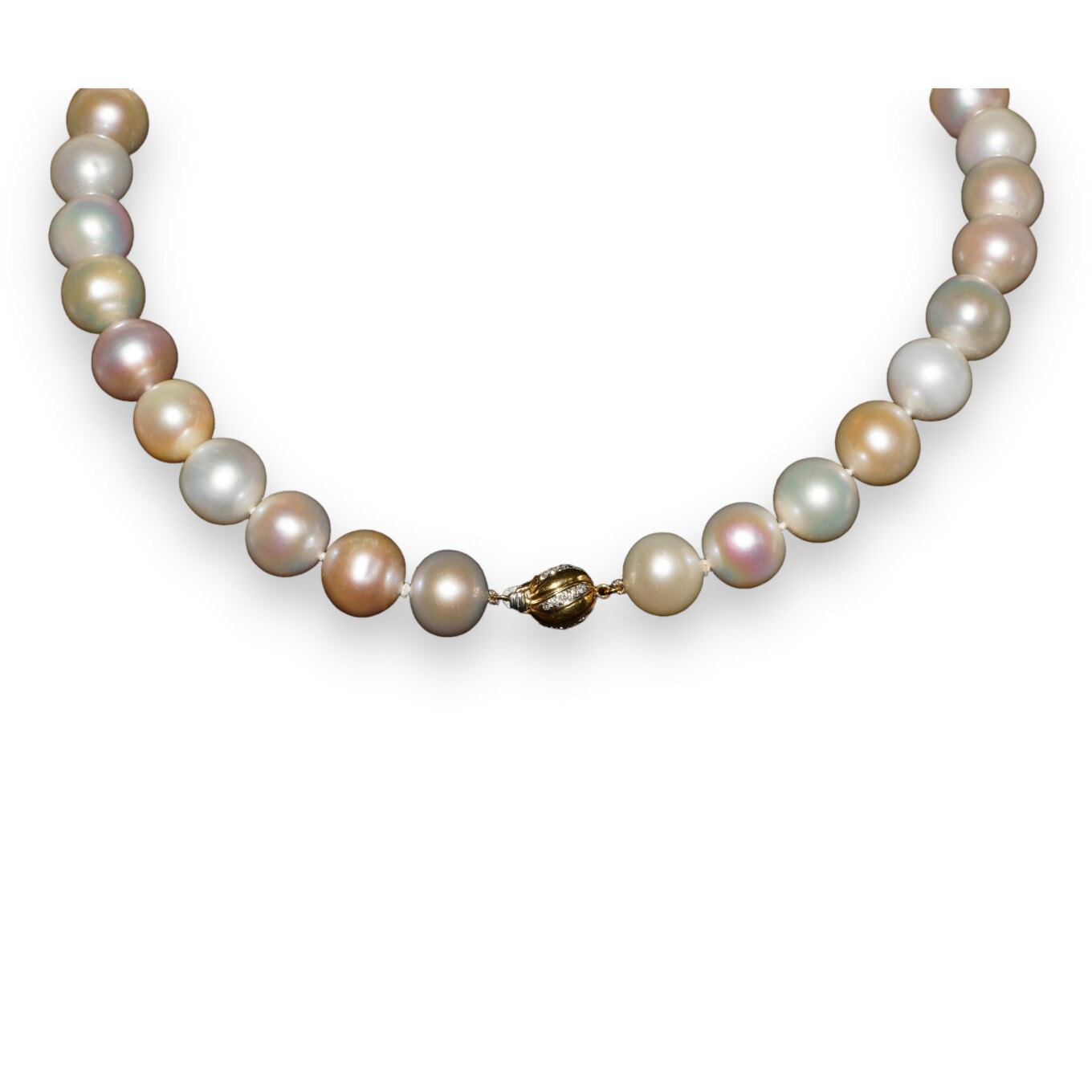Collier Perles d’Eau douces 12/15mm Fermoir en Or Jaune et Diamants