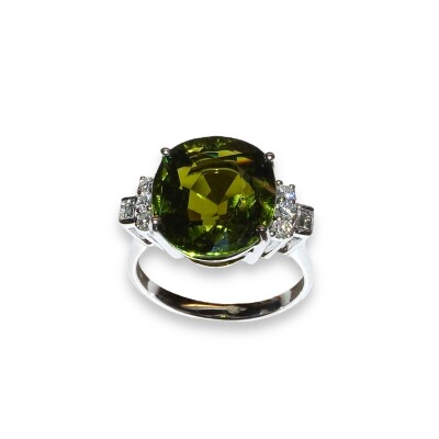 Bague Or Blanc Tourmaline Verte et Diamants