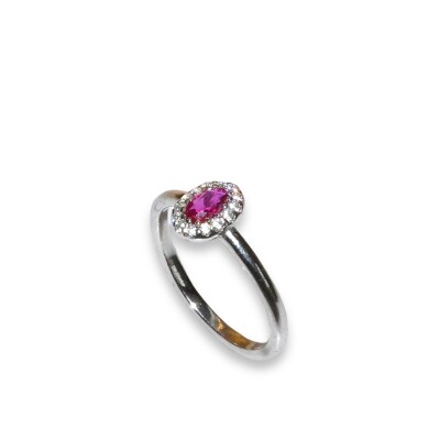 Bague Argent, Oxyde de Zirconium Rouge et Entourage