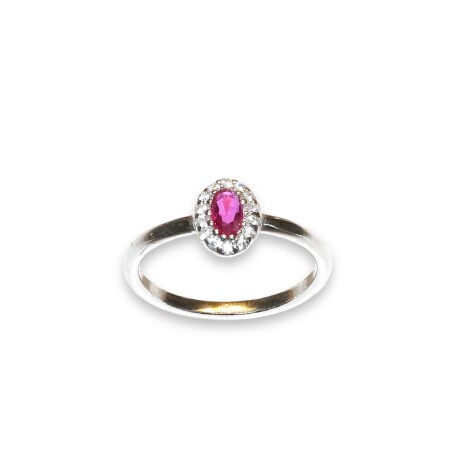 Bague Argent, Oxyde de Zirconium Rouge et Entourage