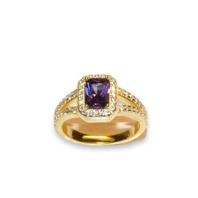 Bague Argent Dorée, Oxyde Violet