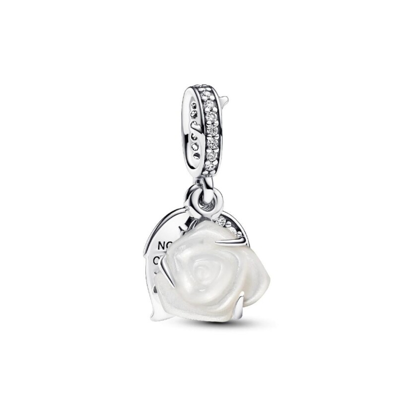 Charm Pendant Double Rose Épanouie Blanche