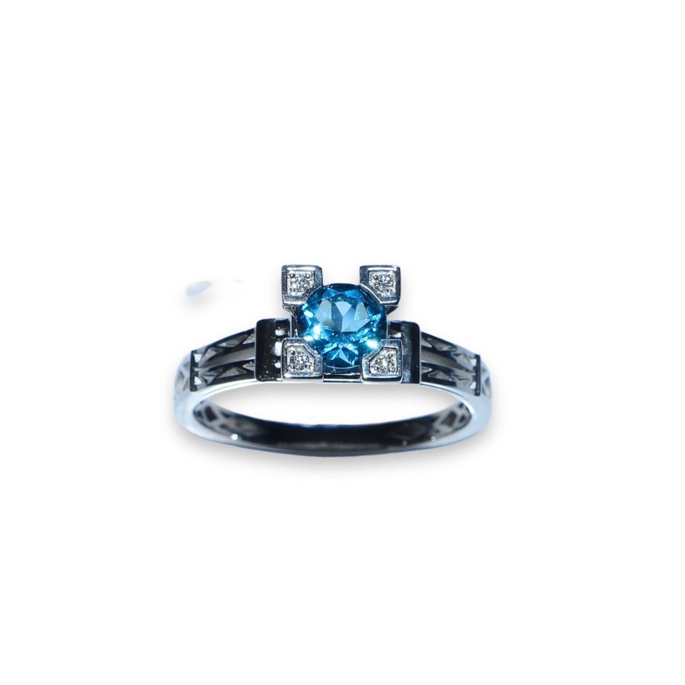 Bague French Kiss, Topaze Bleu Swiss Diamants sur les pierres , Or Blanc