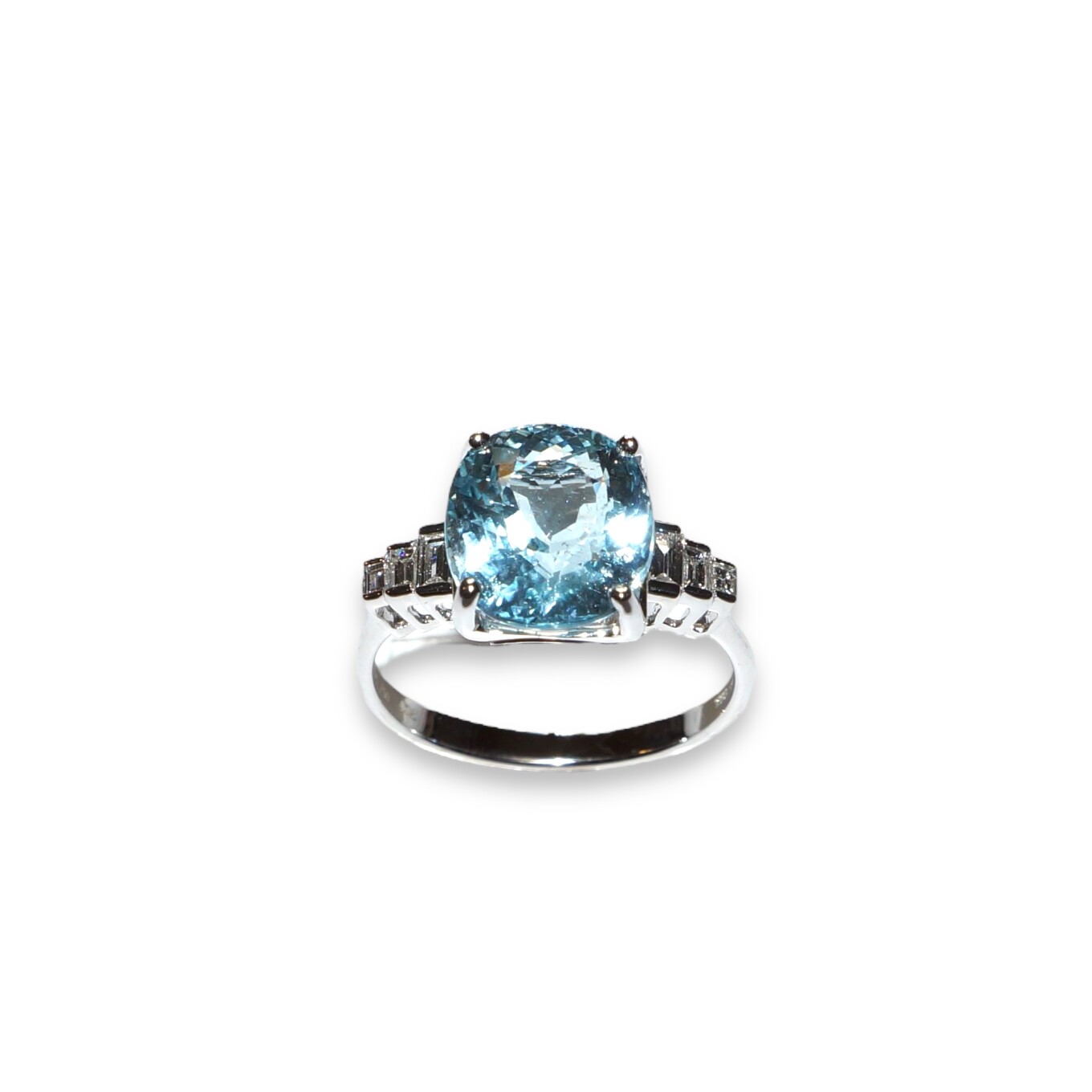 Bague Aigue-Marine et Diamants, Or Blanc