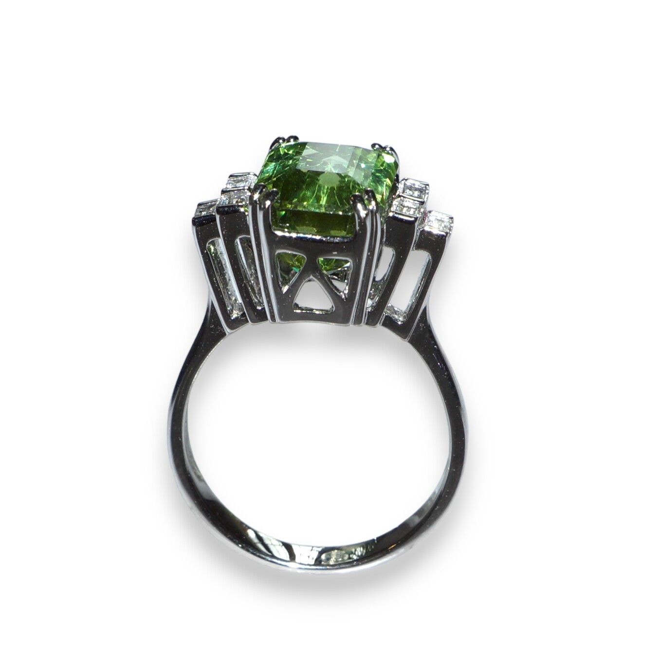 Bague Or Blanc Tourmaline Verte et Diamants