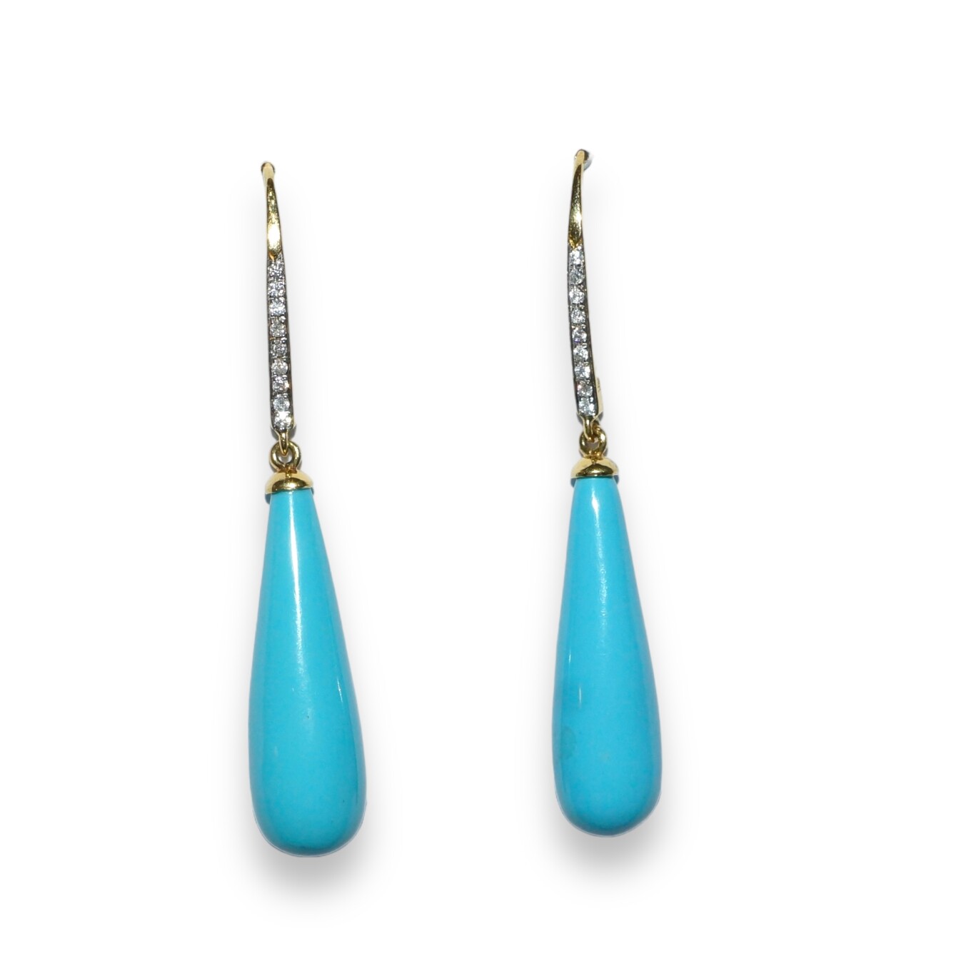 Boucles D’oreilles Turquoise et Diamants, Or Jaune