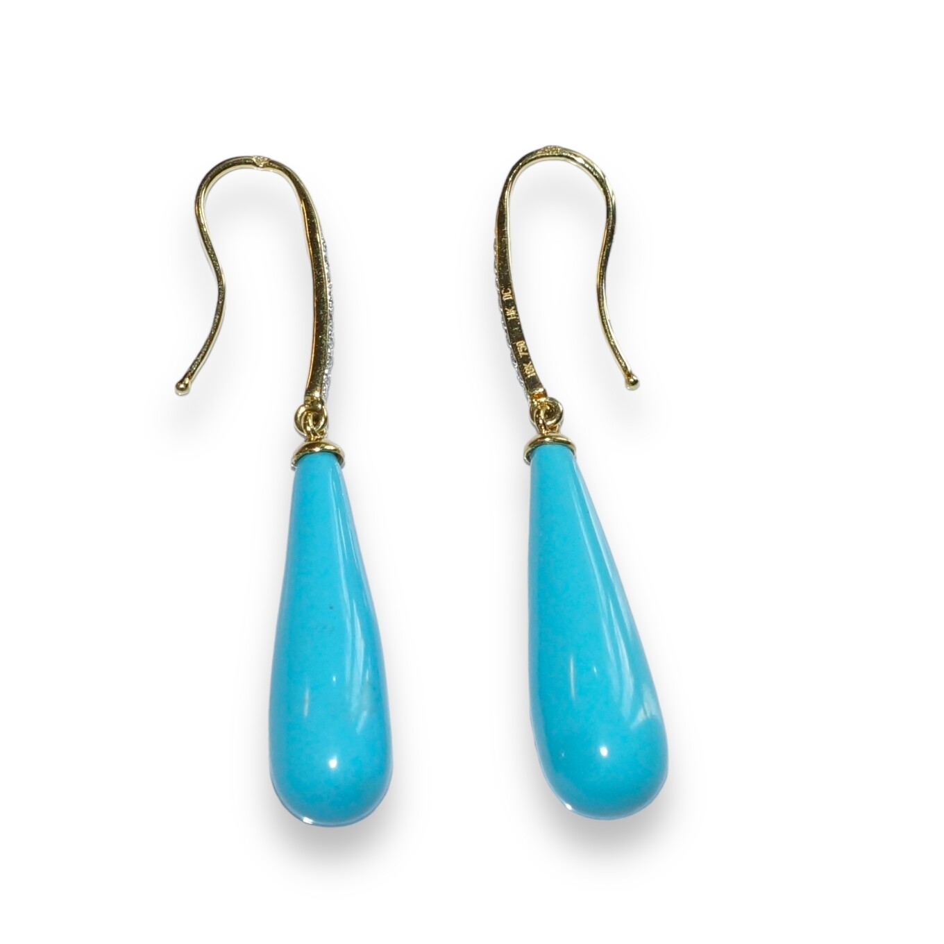 Boucles D’oreilles Turquoise et Diamants, Or Jaune